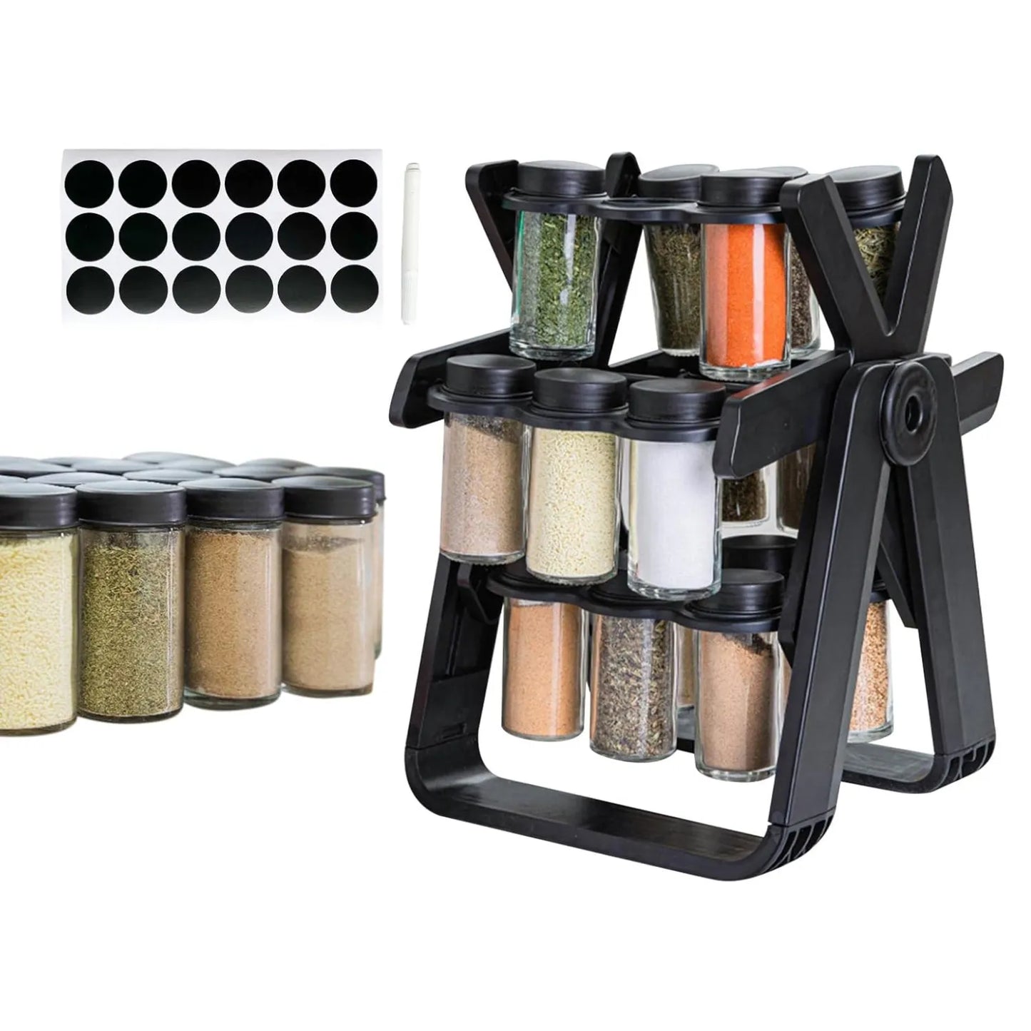 Especiero Condementero Giratorio Cocina Multiuso 18 Frascos Negro IMPORTCLICK