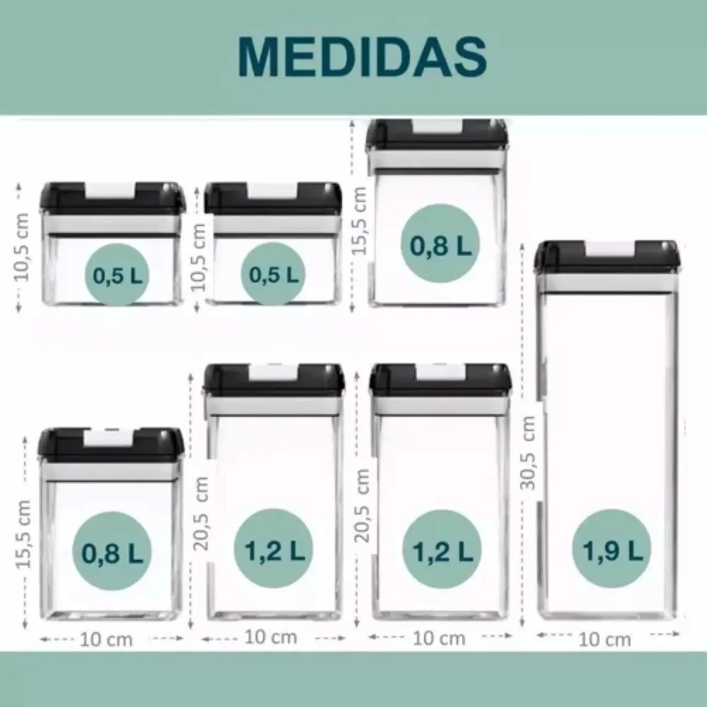 Set De 7 Contenedores Herméticos Cierre Facil